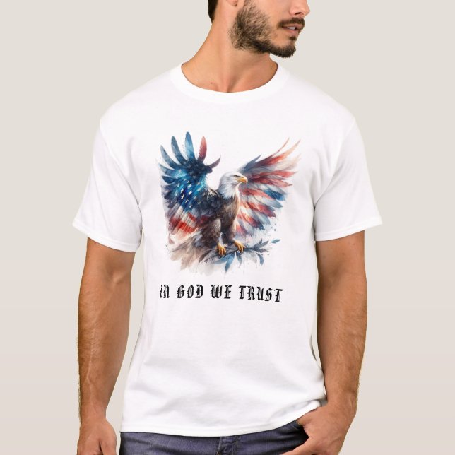 Camiseta *~* GOD TRUST EagleAP16 American Flag USA Bald (Frente)
