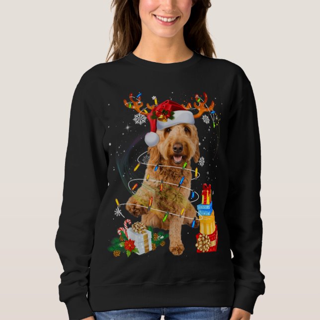 Camiseta Gódendoodle Reindeer de Natal Luzes Engraçadas Cão (Frente)