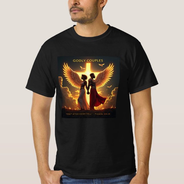 Camiseta Godly Rise - Casal Preto (Provérbios 24:16) (Frente)