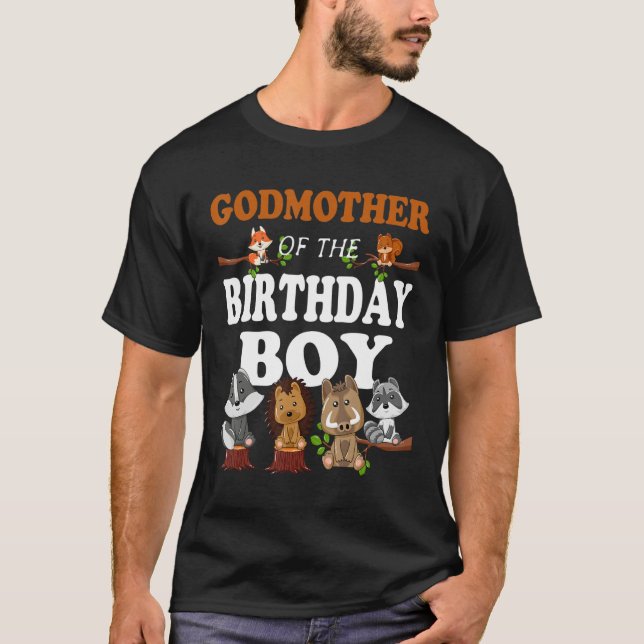 Camiseta Godmother Of The Birthday Boy Woodland Party Match (Frente)