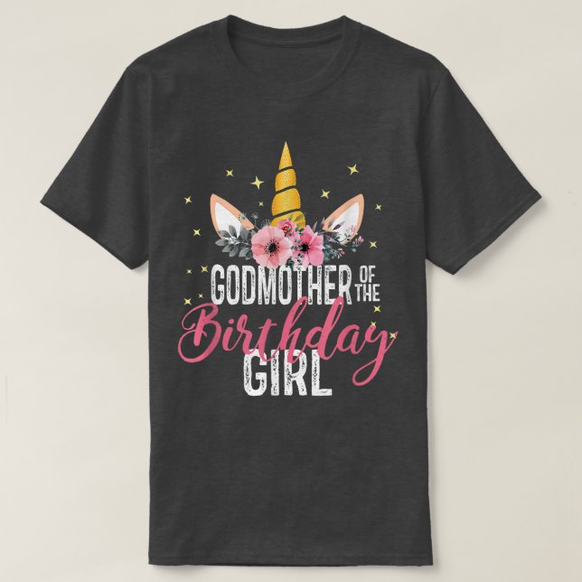 Camiseta Godmother Of The Birthday Girl Mother Gift Unicorn (Frente do Design)