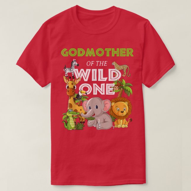 Camiseta GodMother of the Wild One Zoo Birthday Safari Jung (Frente do Design)