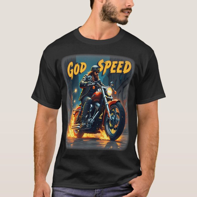Camiseta Godspeed Jesus Biker Christian Motorcycle Faith Te (Frente)