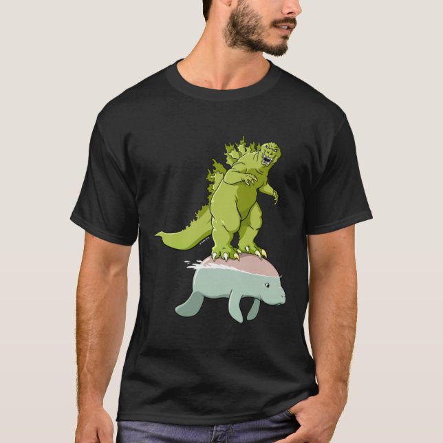 Camiseta Godzilla sobre um Manatee (Frente)
