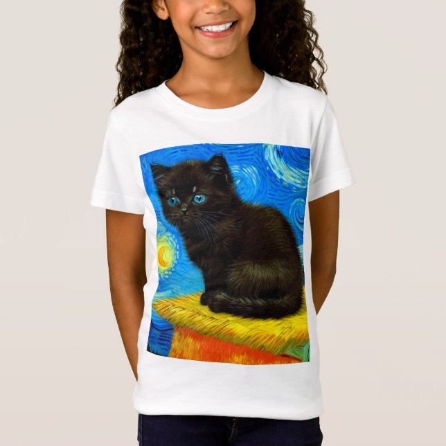 Camiseta Gogh Style Starry Night Cat (Frente)