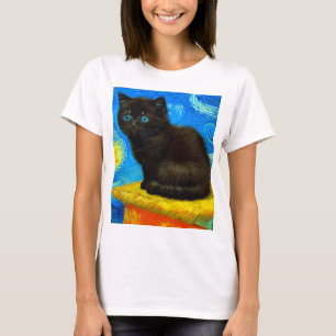Camiseta Gogh Style Starry Night Cat