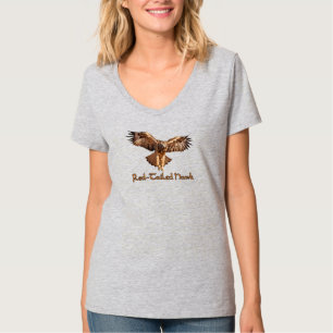 Camiseta Gola em V do Falcão-de-cauda-vermelha