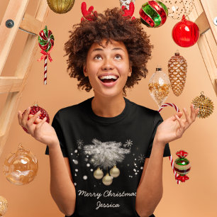 Camiseta Gold Balls, Silver Pine and Snowflakes Christmas