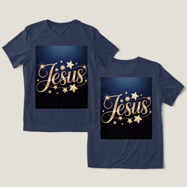 Camiseta Gold Jesus Script Blue  (Design Frente e Verso)