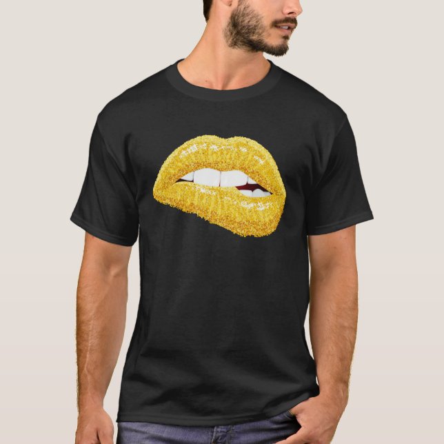 Camiseta Gold Lips Biting Lipstick Makeup (Frente)