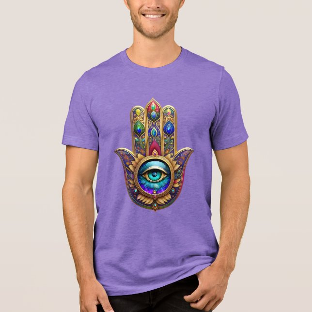 Camiseta Gold Peacock Colors Hamsa Green Sapphire Third Eye (Frente)