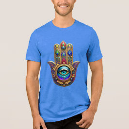 Camiseta Gold Peacock Colors Hamsa Green Sapphire Third Eye