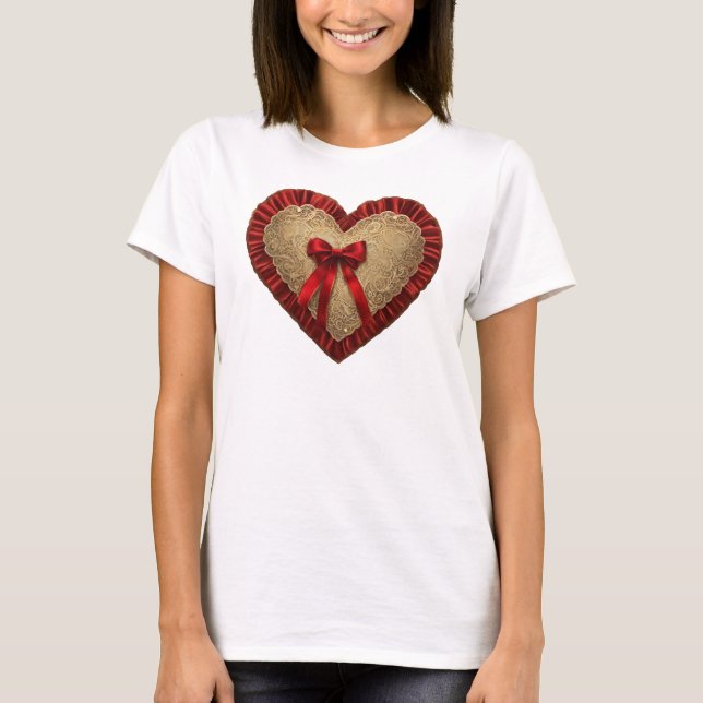 Camiseta Gold Red Lace Heart (Frente)