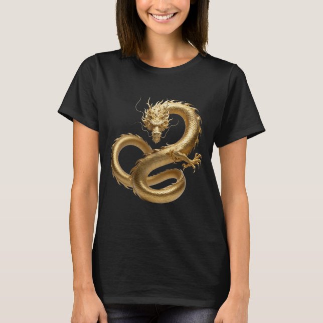 Camiseta Golden Chinese Dragon Art | Mythical Creature Fant (Frente)