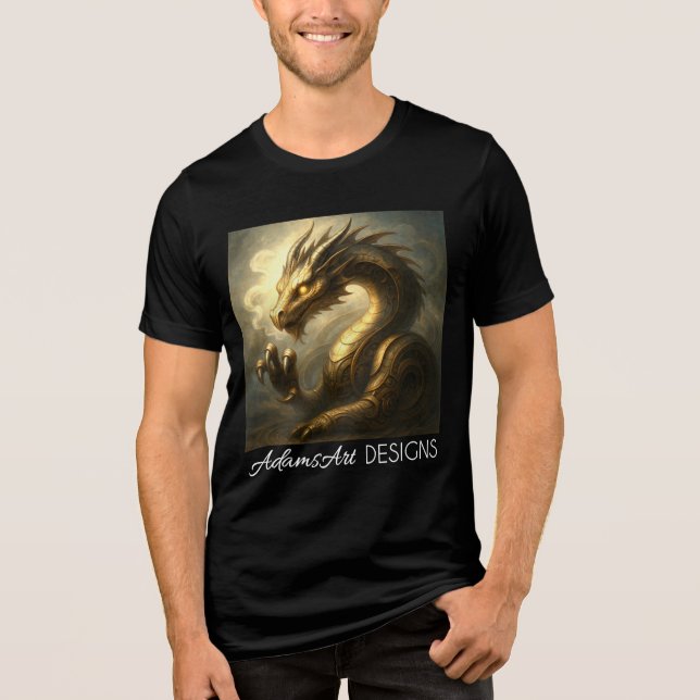 Camiseta Golden Clockwork Dragon Fantasy Art  (Frente)