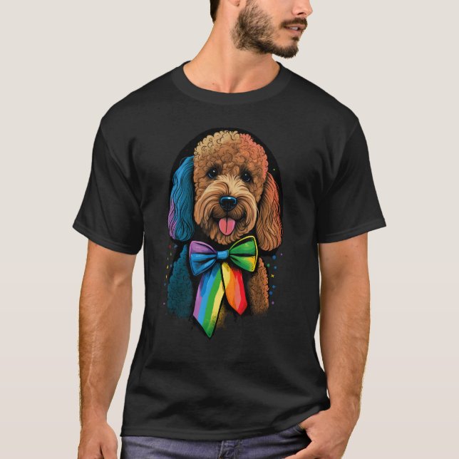 Camiseta Golden Doodle Gay Pride LGBT Rainbow Flag Goldendo (Frente)