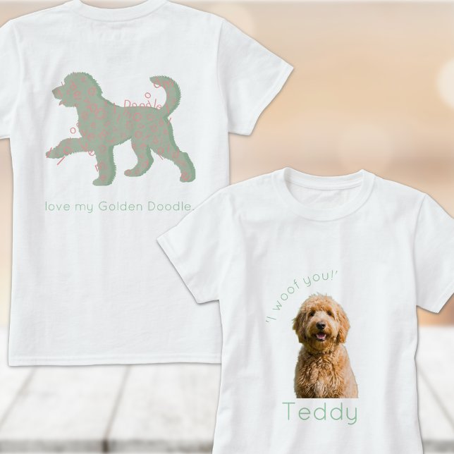Camiseta Golden Doodle Personalizado com Foto Eu Te Amo Woo (Criador carregado)