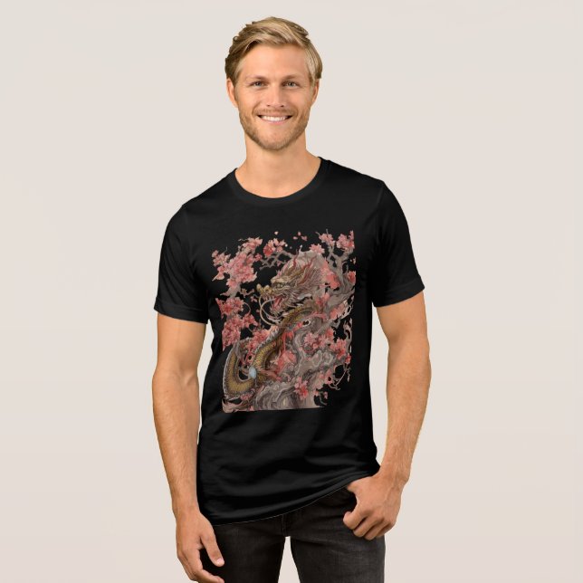 Camiseta Golden Dragon in Sakura Tree Artwork (Frente Completa)