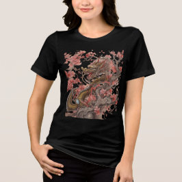 Camiseta Golden Dragon in Sakura Tree Artwork