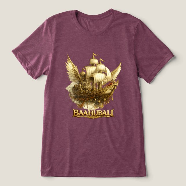 Camiseta Golden Fantasy Flying Ship Art Bella+Canvas Tri-Bl (Design frontal)