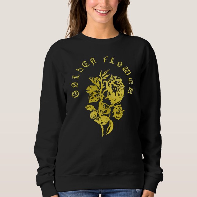 Camiseta Golden Flower – Embroidered-Style Luxury Design (Frente)