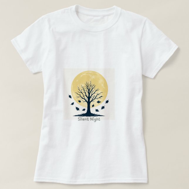 Camiseta Golden Moon & Bare Tree Silhouette – Minimal Autum (Frente do Design)