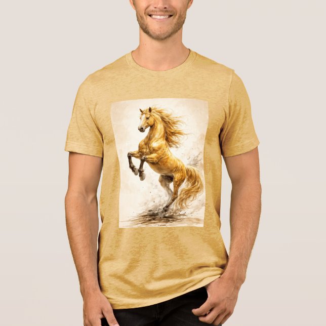 Camiseta Golden Rearing Horse – Cinematic Ink Painting (Frente)