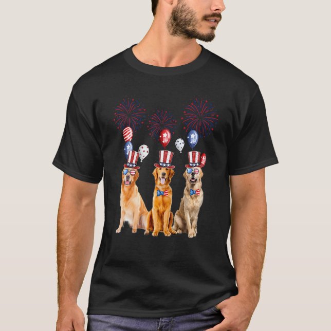 Camiseta Golden Retriever 4 De Julho  Homens Mulheres Ameri (Frente)
