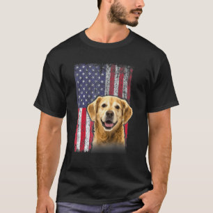 Camiseta Golden Retriever Americano Bandeira Dos EUA 4 De J