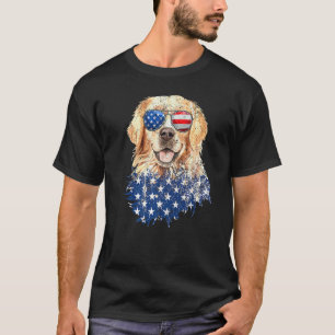 Camiseta Golden Retriever Americano Bandeira Dos EUA Retro