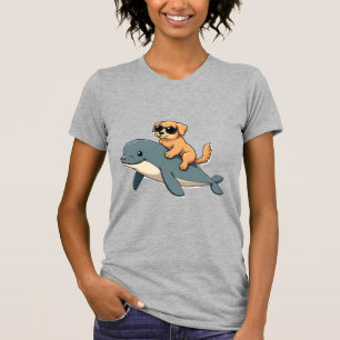 Camiseta Golden Retriever Antigo Cavalgando Baleia Beluga E