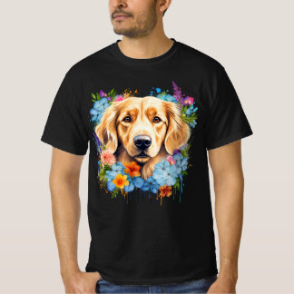 Camiseta Golden Retriever Blue Wildflowers Watercolor