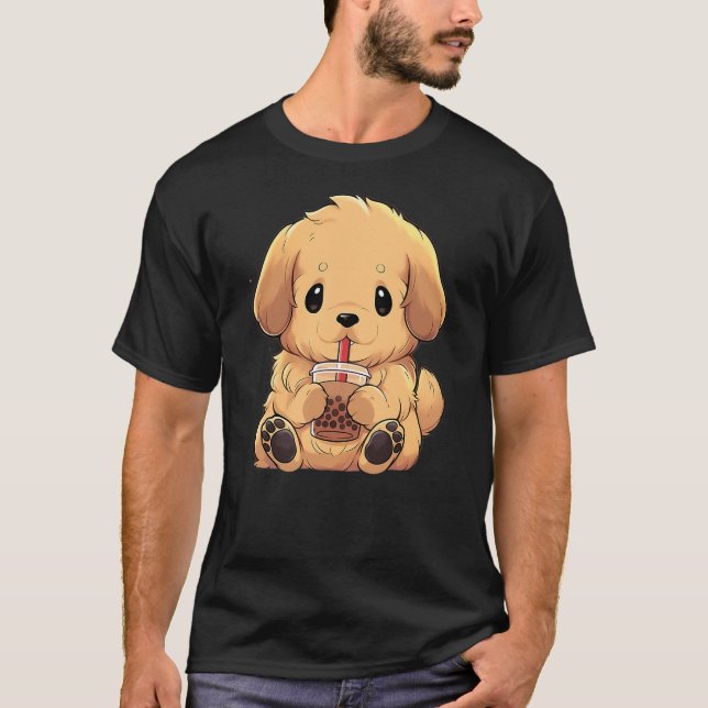 Camiseta Golden Retriever Boba Tea Bubble Tea Anime Kawaii  (Frente)