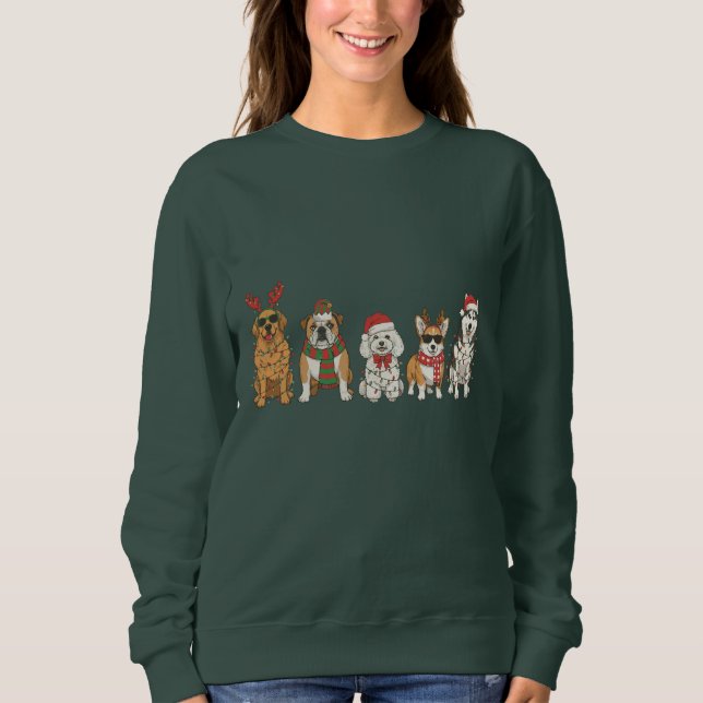 Camiseta Golden Retriever Bulldog Corgi Husky in Christmas  (Frente)