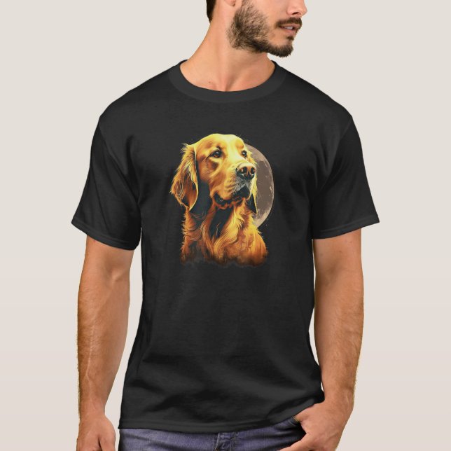 Camiseta Golden Retriever Com Lua Cheia - Amantes de Cães (Frente)