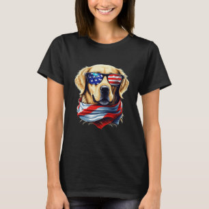 Camiseta Golden Retriever Com Óculos De Sol Dos EUA E Bande