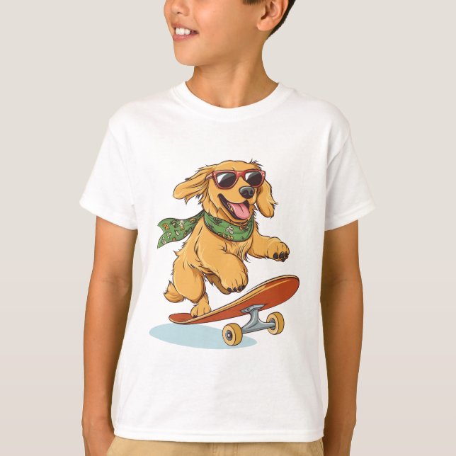 Camiseta Golden Retriever Dog Skateboarding (Frente)