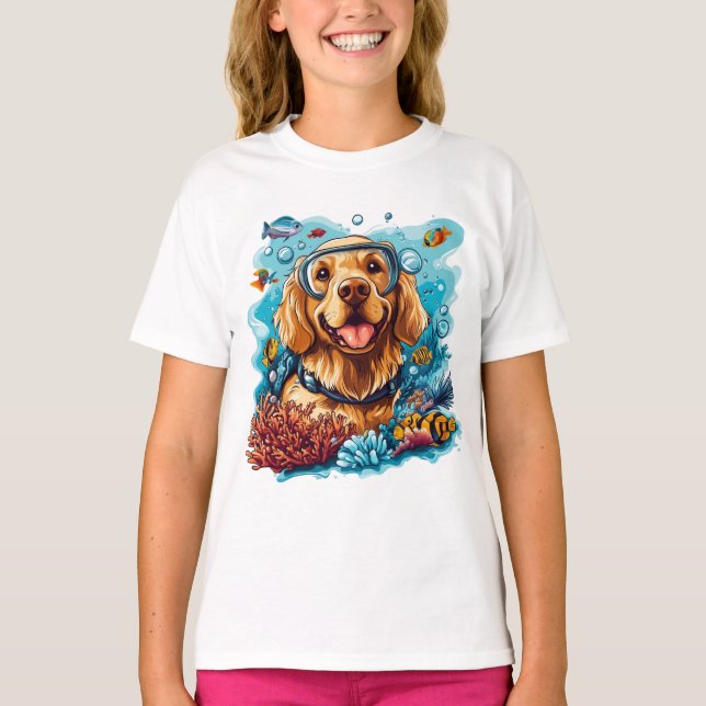 Camiseta Golden Retriever Dog Snorkeling Coral Reef (Frente)