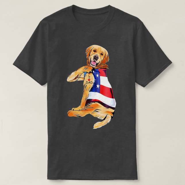 Camiseta Golden Retriever Dog Tattoo I Love Dad (Frente do Design)