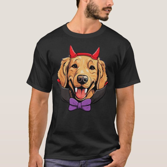 Camiseta Golden Retriever Dog Vampire Halloween Costume (Frente)