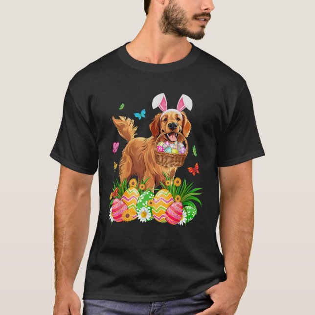 Camiseta Golden Retriever Dog With Bunny Ears Egg Basket Ea (Frente)