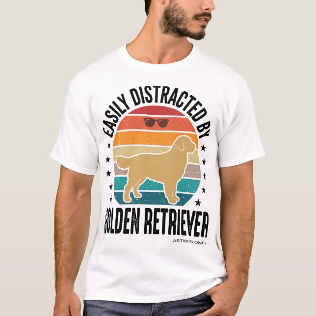 Camiseta Golden Retriever Facilmente Distraído Vintage Dese (Frente)