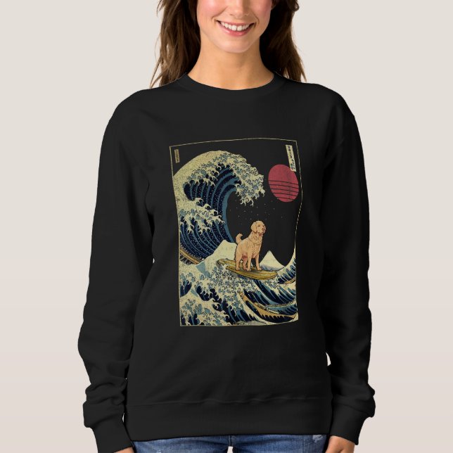 Camiseta Golden Retriever Japanese Kanagawa Wave  Surf Dog (Frente)