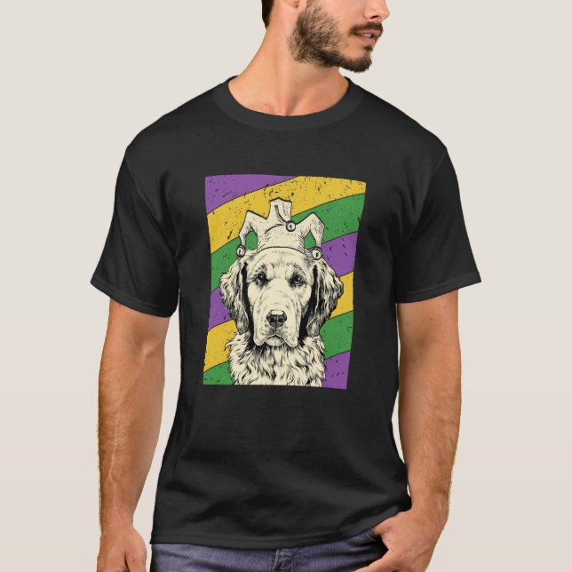 Camiseta Golden Retriever Jester Mardi Gras Dog Mom or Dad (Frente)