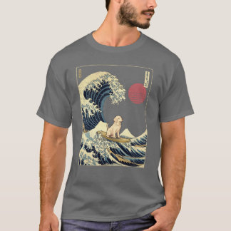 Camiseta Golden Retriever Kanagawa Onda de Surf Japonês bo