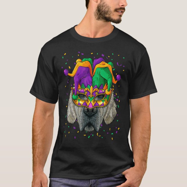 Camiseta Golden Retriever Mardi Gras Rosto Carnaval Bufa F (Frente)