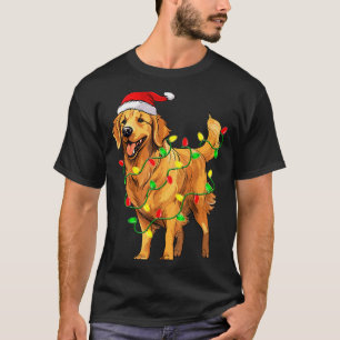 Camiseta Golden Retriever Natal Chapéu de Papai Noel Luzes