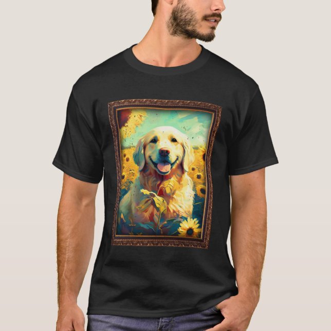 Camiseta Golden Retriever Painting Sunflower Flower Mom Wom (Frente)