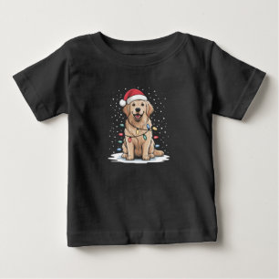 Camiseta Golden Retriever Papai Noel Luzes da Árvore de Nat