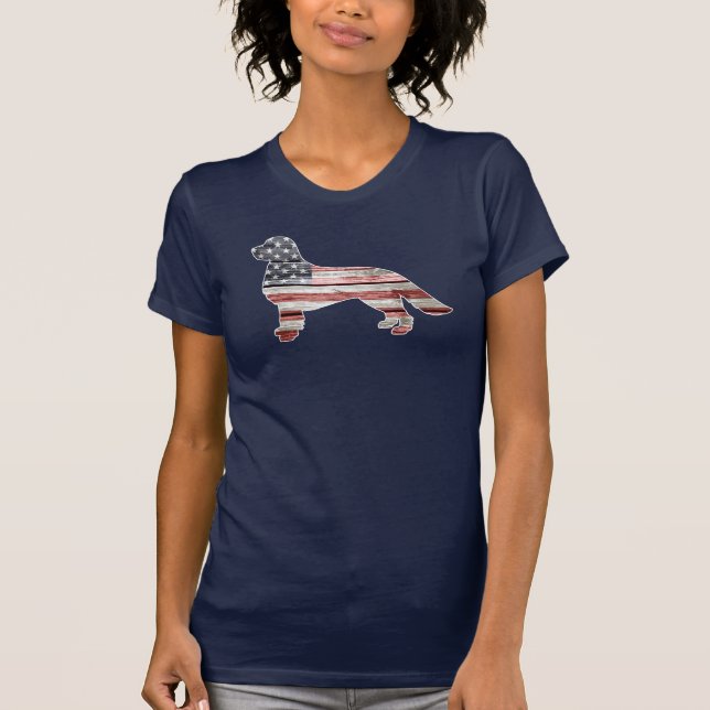Camiseta Golden retriever patriótico, bandeira americana (Frente)